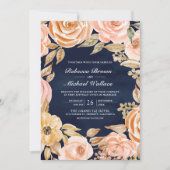 Invitation Code QR Mariage Automne Floral Terreux Bleu Marine (Devant)
