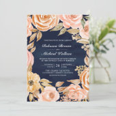 Invitation Code QR Mariage Automne Floral Terreux Bleu Marine (Debout devant)