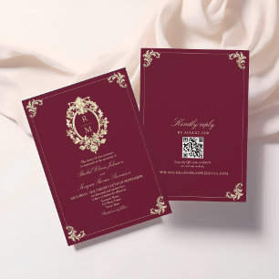 Invitation Code QR Mariage Baroque Or Bourgogne
