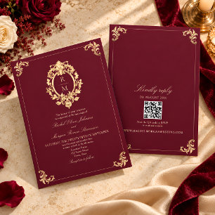 Invitation Code QR Mariage Baroque Or Bourgogne