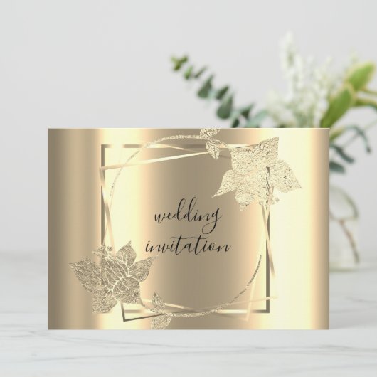 Invitation Code QR mariage Black Faux Gold Frame (Debout devant)