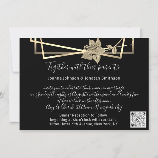 Invitation Code QR mariage Black Faux Gold Frame (Dos)