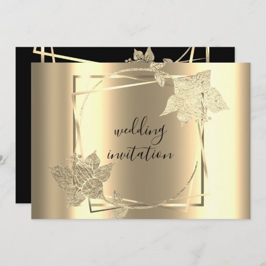 Invitation Code QR mariage Black Faux Gold Frame (Devant / Derrière)
