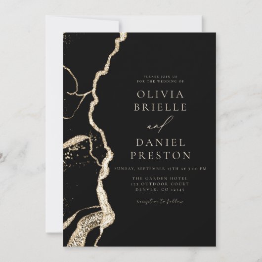 Invitation Code QR Mariage Black Gold Agate Elegant (Devant)