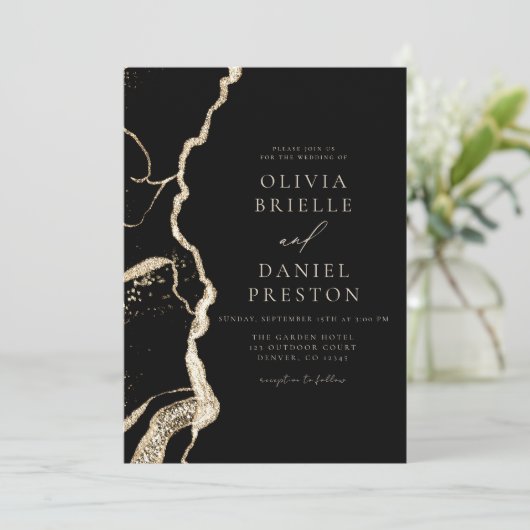 Invitation Code QR Mariage Black Gold Agate Elegant (Debout devant)