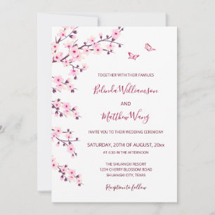 Invitation Code QR   Mariage blanc rose Fleurs de cerisiers