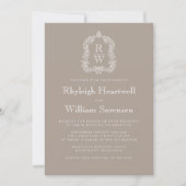 Invitation Code QR Mariage Blason Monogramme Taupe Classique (Devant)