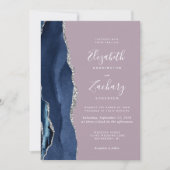Invitation Code QR mariage bleu marine argent agate mauve (Devant)