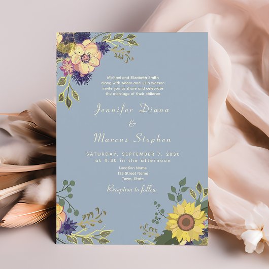 Invitation Code QR Mariage Bleu Poussiéreux Rustique Tourneso