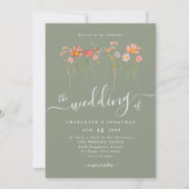 Invitation Code QR Mariage Bohème Fleur Sauvage Automne Vert (Devant)