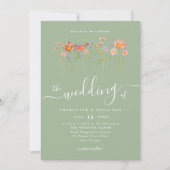 Invitation Code QR Mariage Bohème Fleur Sauvage Automne Vert (Devant)