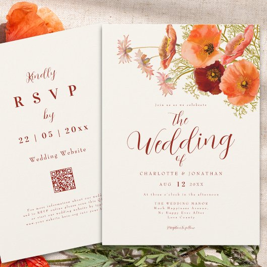 Invitation Code QR Mariage Bohème Fleur Sauvage Élégante