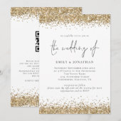 Invitation Code QR Mariage Bordures Paillettes Or Glam (Devant / Derrière)