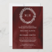 Invitation Code QR Mariage Branche Feuille Rouge Argent (Devant)