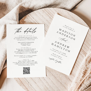 Invitation Code QR mariage calligraphie noire tout-en-un