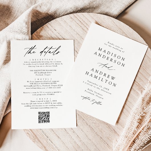 Invitation Code QR mariage calligraphie noire tout-en-un