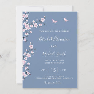 Invitation Code QR Mariage Cerisier Fleur Bleu
