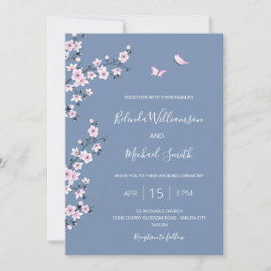 Invitation Code QR Mariage Cerisier Fleur Bleu