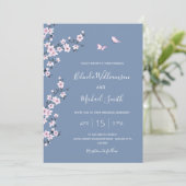 Invitation Code QR Mariage Cerisier Fleur Bleu (Debout devant)