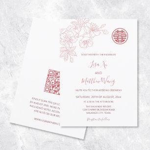 Invitation Code QR Mariage Chinois Américain Rose Floral
