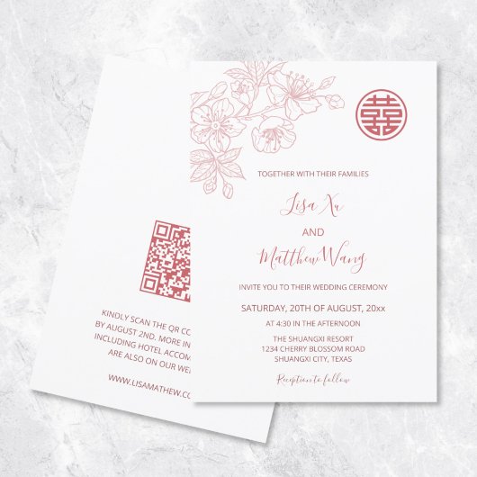 Invitation Code QR | Mariage Chinois Américain Rose Floral