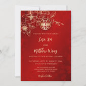 Invitation Code QR | Mariage Chinois Magnolia Or Rouge (Devant)