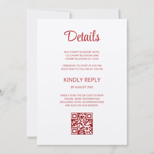 Invitation Code Qr | Mariage chinois Watercolor Peony (Dos)