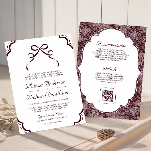 Invitation Code QR Mariage Coquette en Dentelle Blanche de Bo