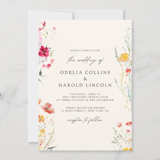 Invitation Code QR Mariage couleur crème Fleur sauvage (Devant)