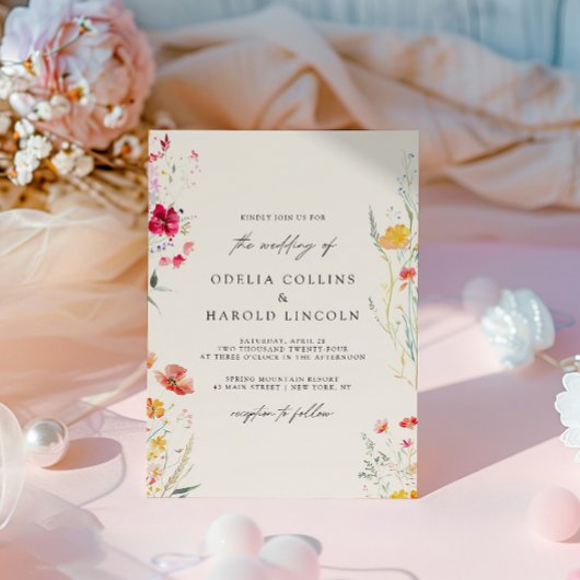 Invitation Code QR Mariage couleur crème Fleur sauvage