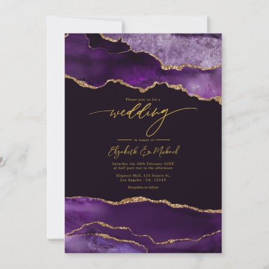 Invitation Code QR Mariage d'âge élégant violet et or (Devant)