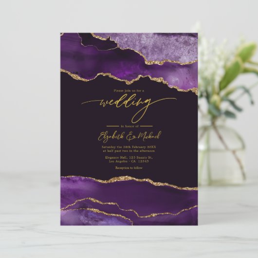 Invitation Code QR Mariage d'âge élégant violet et or (Debout devant)