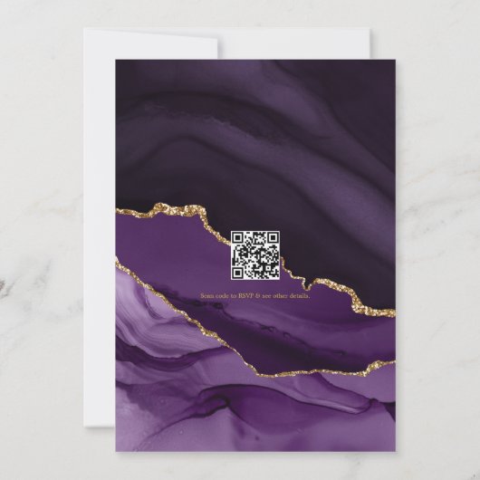 Invitation Code QR Mariage d'âge élégant violet et or (Dos)