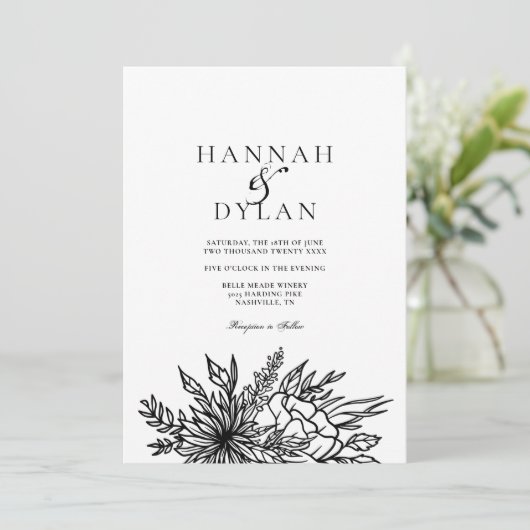 Invitation Code QR Mariage de bouquet botanique esquissé (Debout devant)