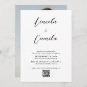 Invitation Code QR | Mariage de budget de script élégant mini (Devant / Derrière)