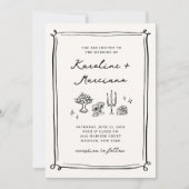 Invitation Code QR Mariage de doodles à main lunaire (Devant)