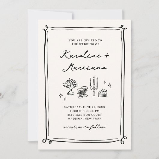 Invitation Code QR Mariage de doodles à main lunaire (Devant)