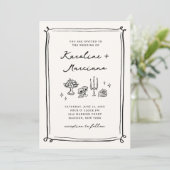 Invitation Code QR Mariage de doodles à main lunaire (Debout devant)