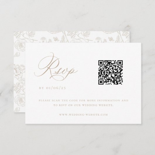 Invitation Code QR Mariage de la Chinoiserie beige (Devant / Derrière)