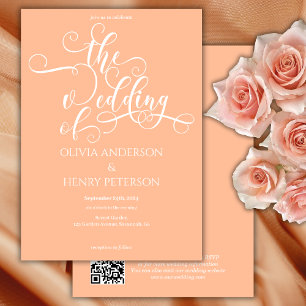 Invitation Code QR Mariage de la pêche romantique élégant