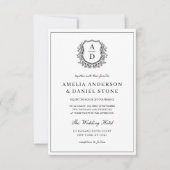 Invitation Code QR Mariage de monogramme de crête feuillue (Devant)
