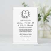 Invitation Code QR Mariage de monogramme de crête feuillue (Debout devant)