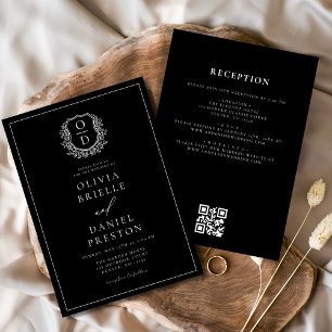 Invitation Code QR Mariage de monogramme de crête feuillue