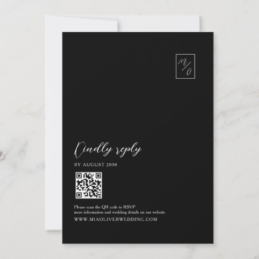 Invitation Code QR Mariage de monogramme noir et blanc minima (Dos)