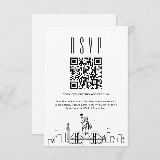Invitation Code QR Mariage de New York RSVP (Devant / Derrière)