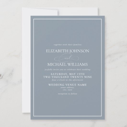 Invitation Code QR - Mariage de script classique en bleu Dust (Devant)