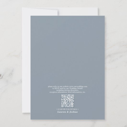 Invitation Code QR - Mariage de script classique en bleu Dust (Dos)