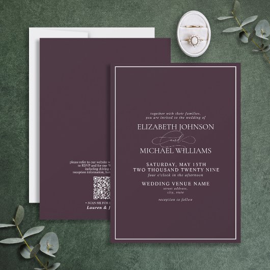 Invitation Code QR Mariage de script classique violet formel