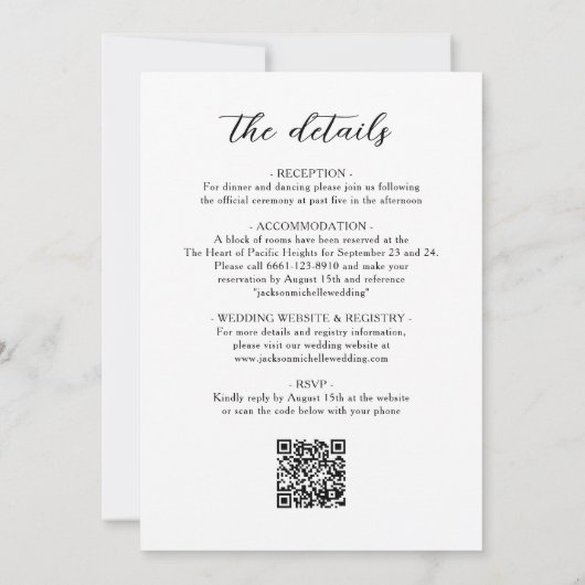 Invitation Code QR | Mariage de script photo budget moderne (Dos)