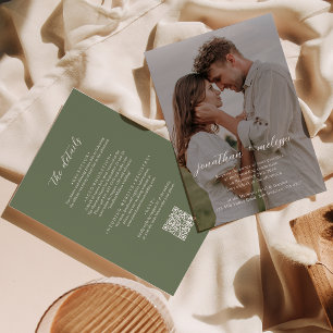 Invitation Code QR Mariage de script photo Deep Sage Green